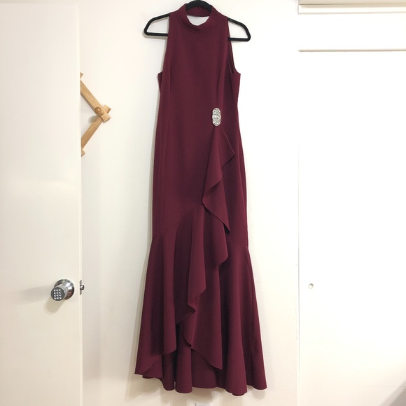 Vince Camuto Mock Neck Embellished Ruffle Hem Gown - Picture 6 of 11
